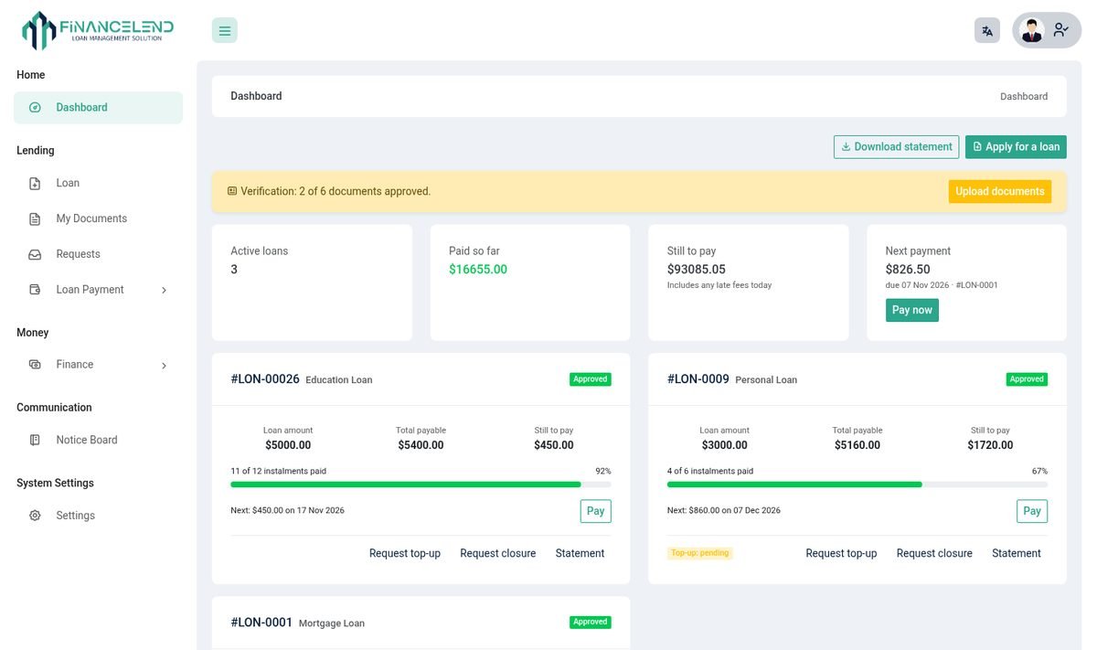 Customer dashboard