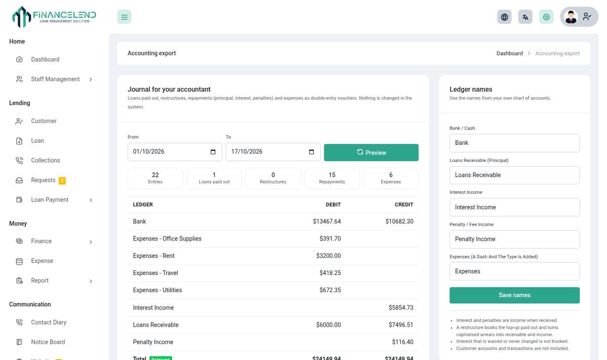 Accounting export