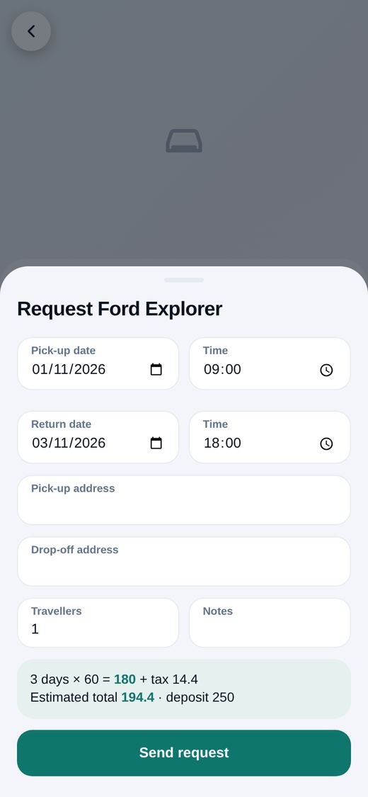A booking request with the price estimate