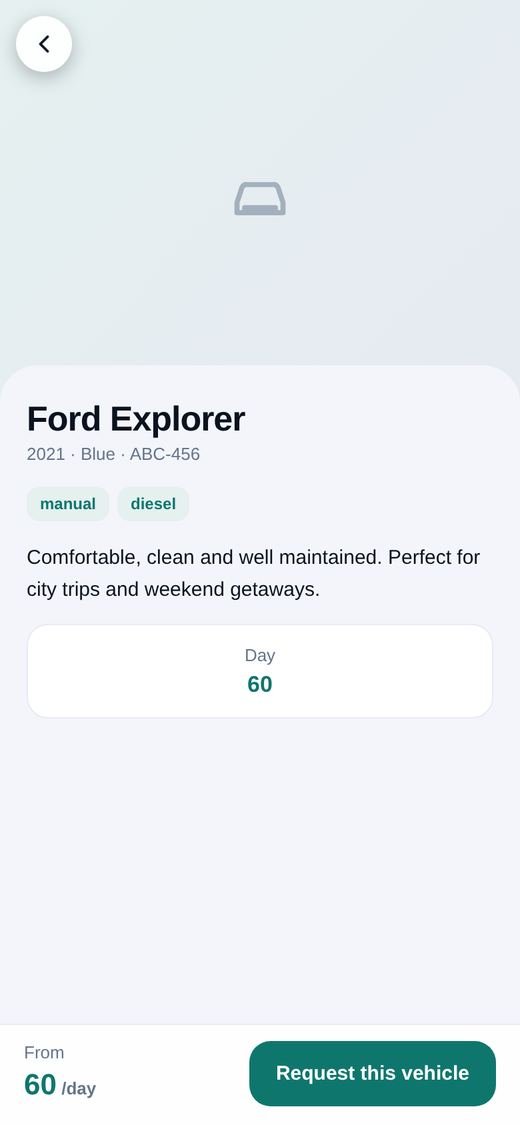 A vehicle page with the request button