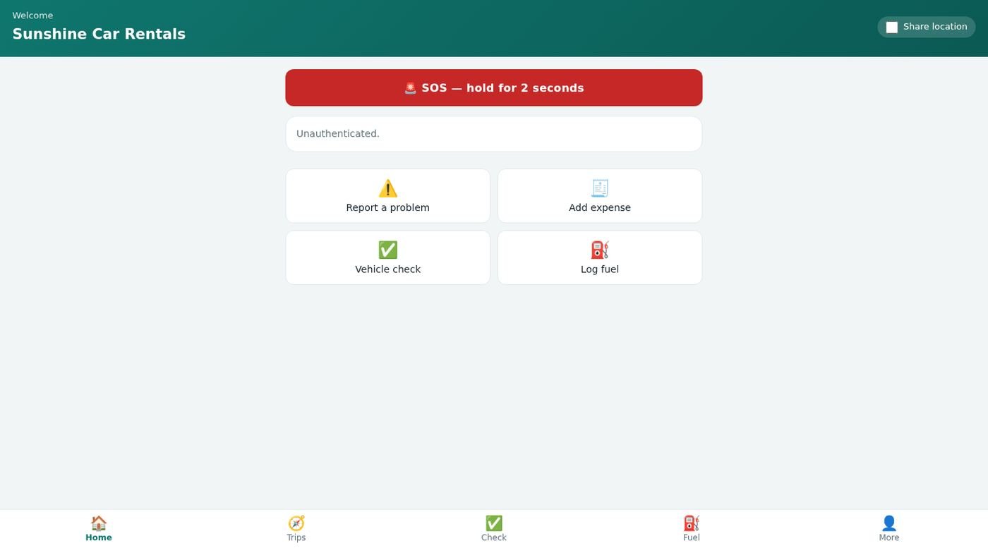 The driver workspace in the browser