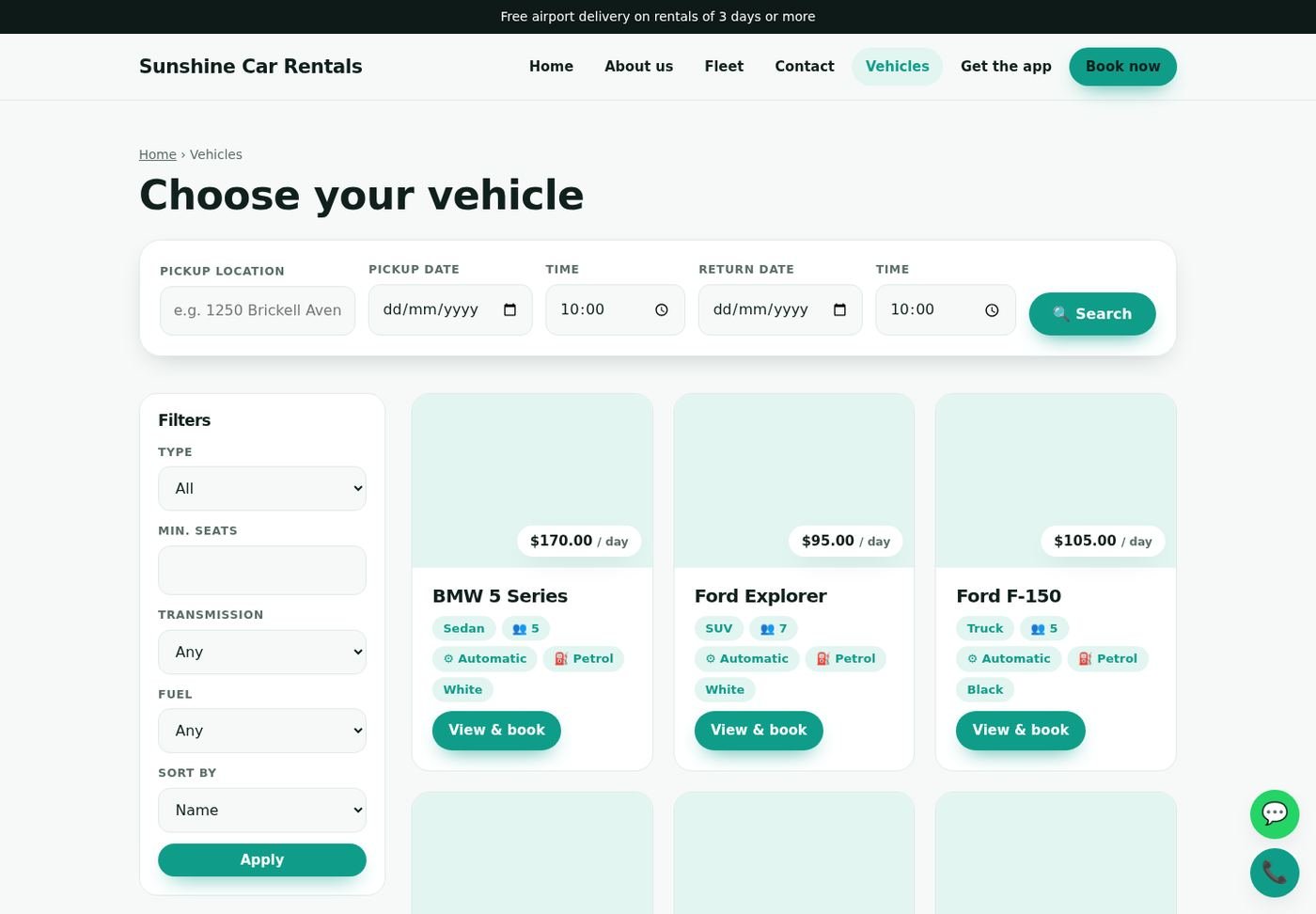 The vehicle search on the website
