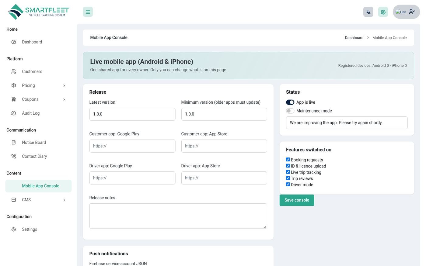 The Mobile App Console