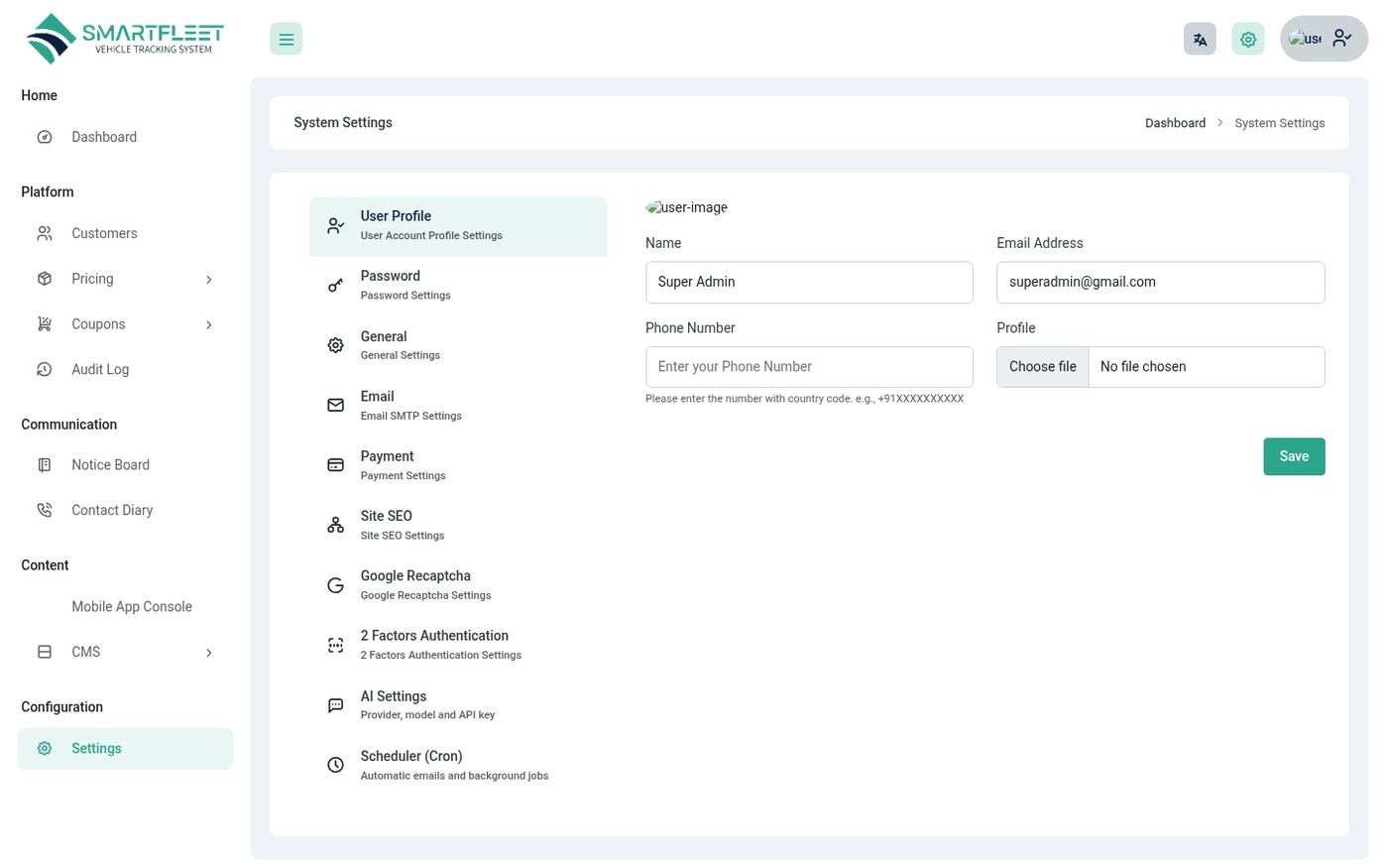 The Super Admin settings with the Scheduler tab