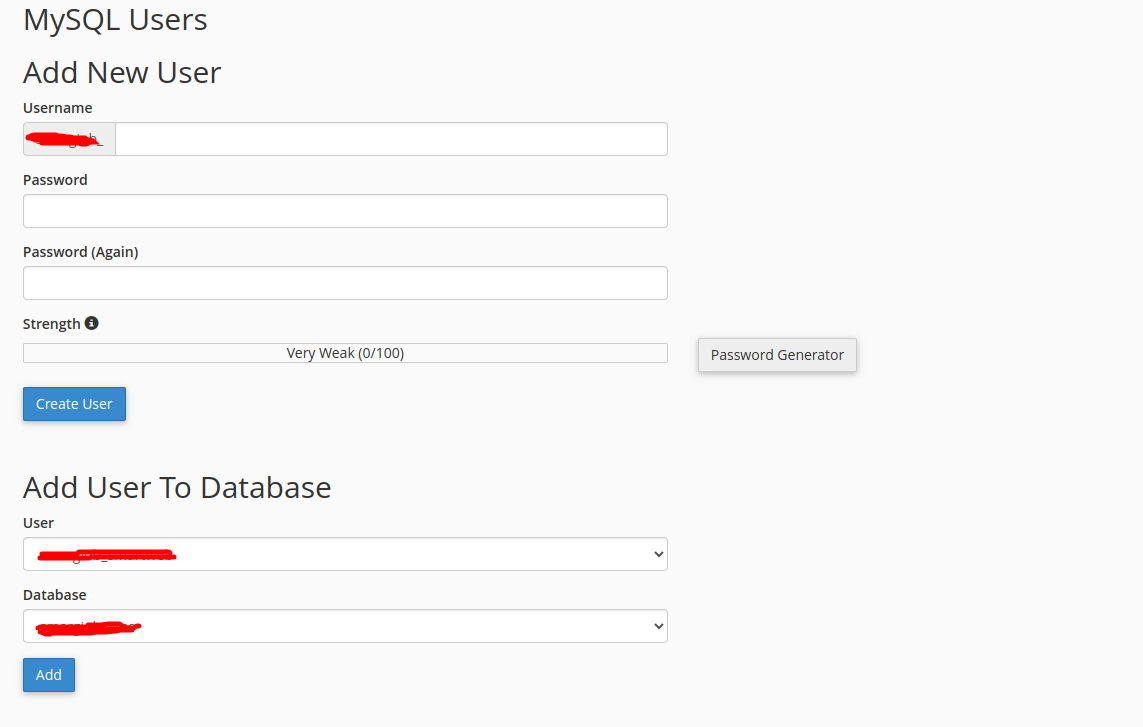 Creating a database user