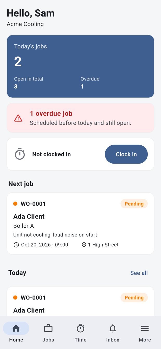 Technician app home