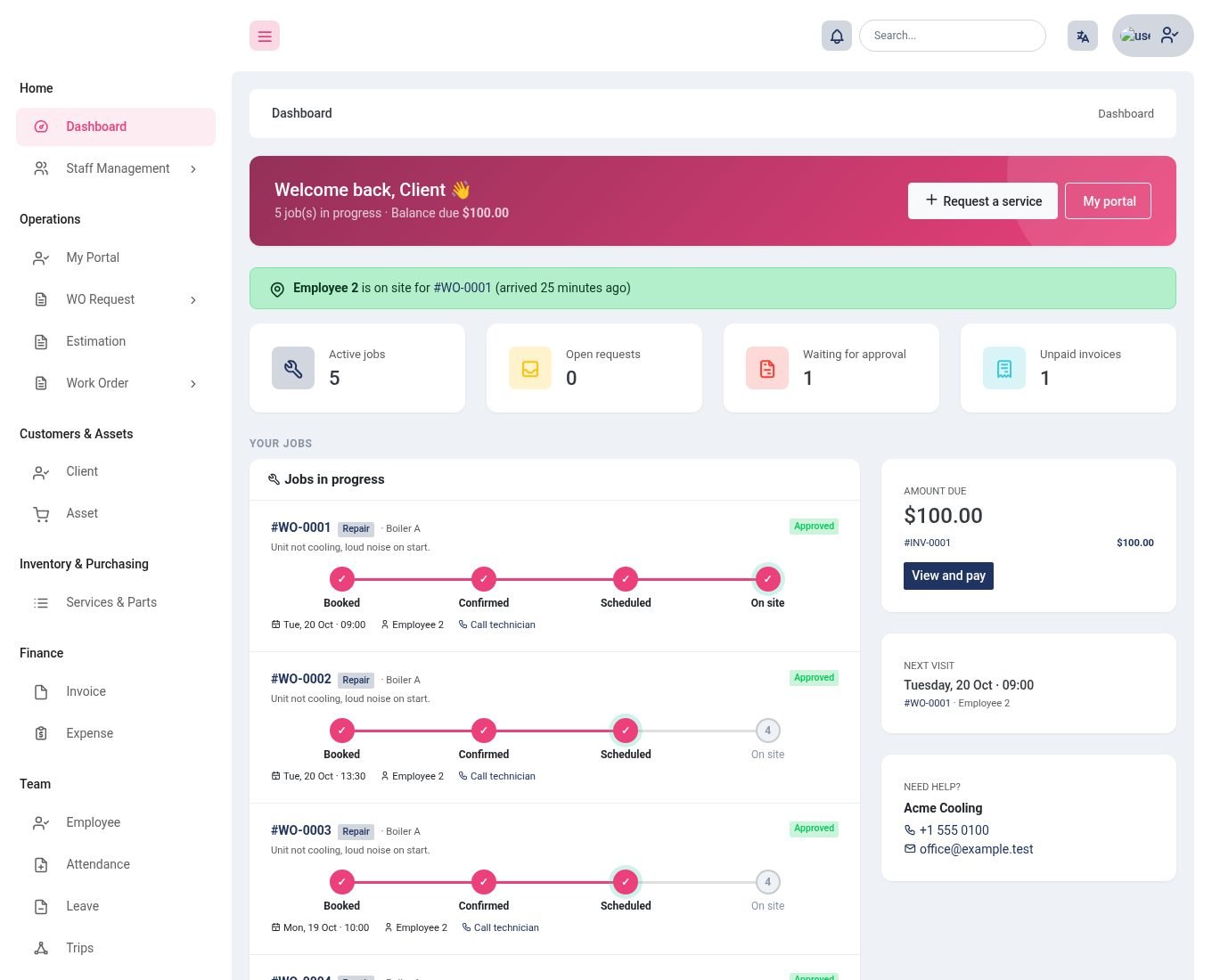 The client dashboard