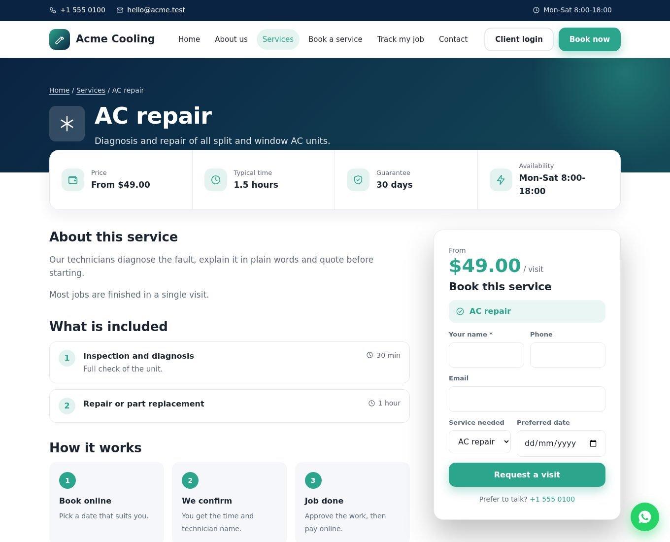 A service page